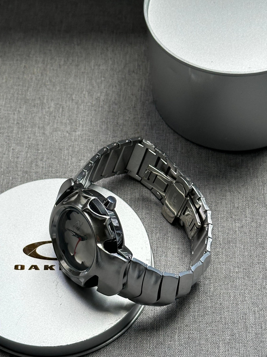 Oakley Time Tank Watch – White Dial Silver MATTE Stainless Steel, Swiss Movement, Collectible Men’s Watch