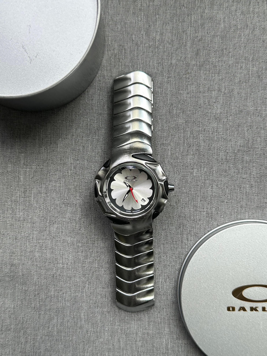 Oakley Time Tank Watch – White Dial Silver MATTE Stainless Steel, Swiss Movement, Collectible Men’s Watch