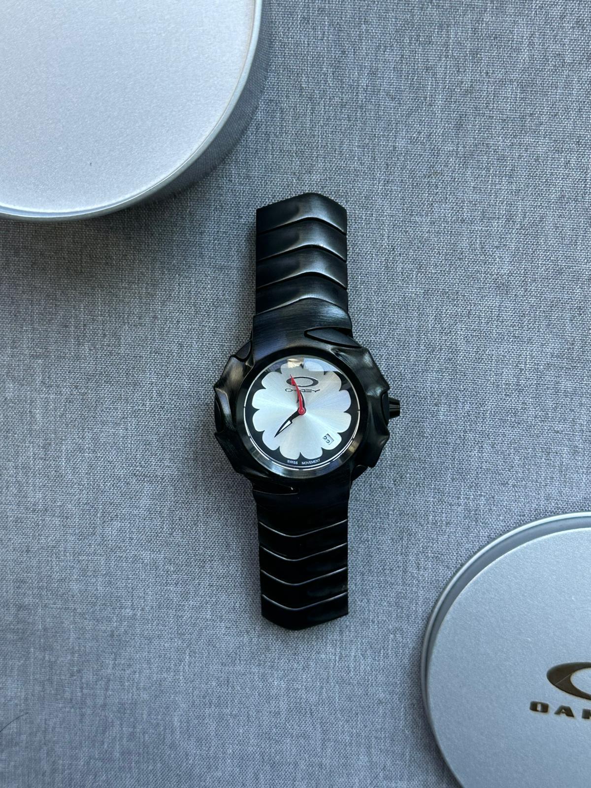 Oakley Time Tank Watch – White Dial Black MATTE Stainless Steel, Swiss Movement, Collectible Men’s Watch