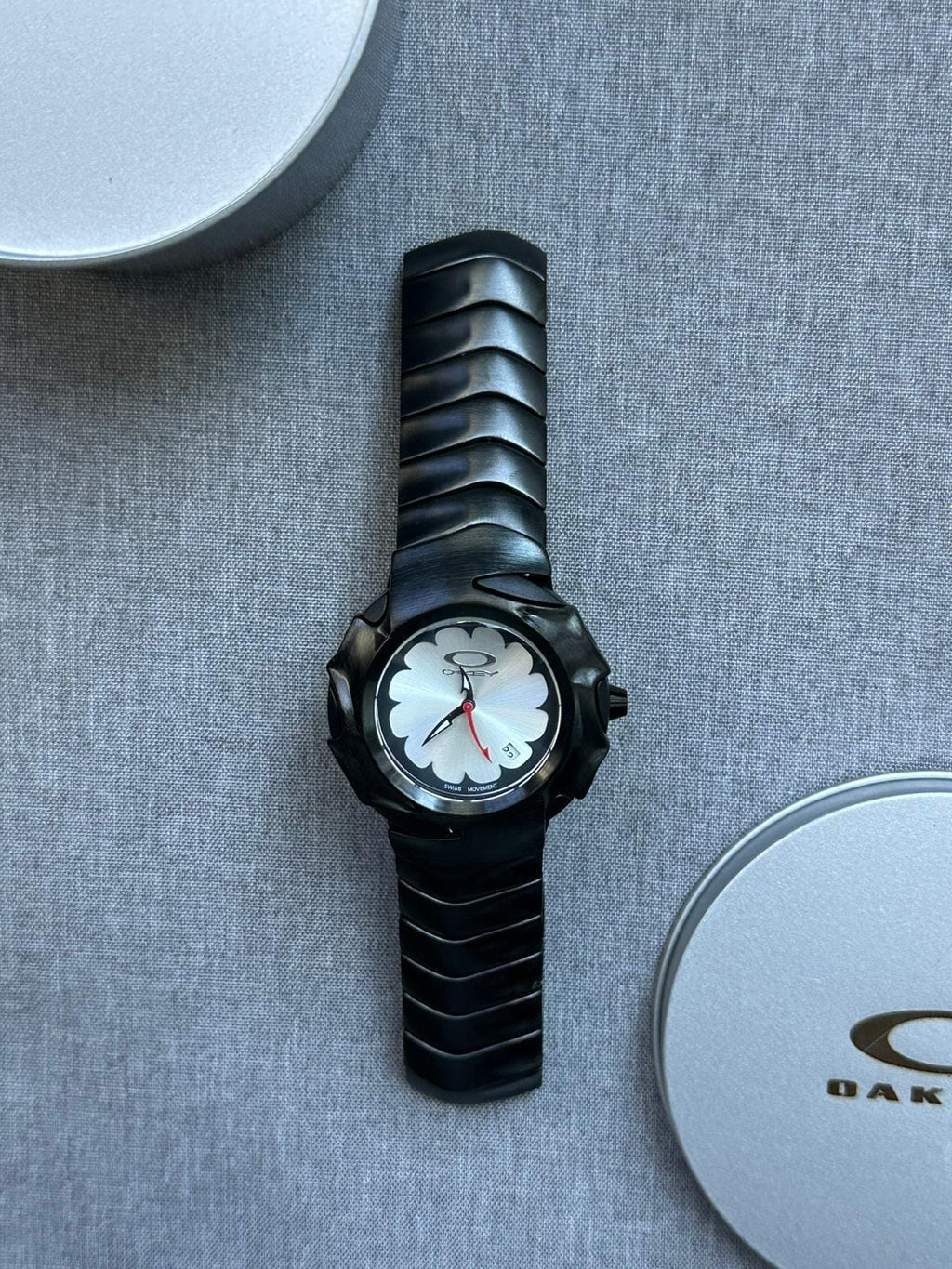 Oakley Time Tank Watch – White Dial Black MATTE Stainless Steel, Swiss Movement, Collectible Men’s Watch