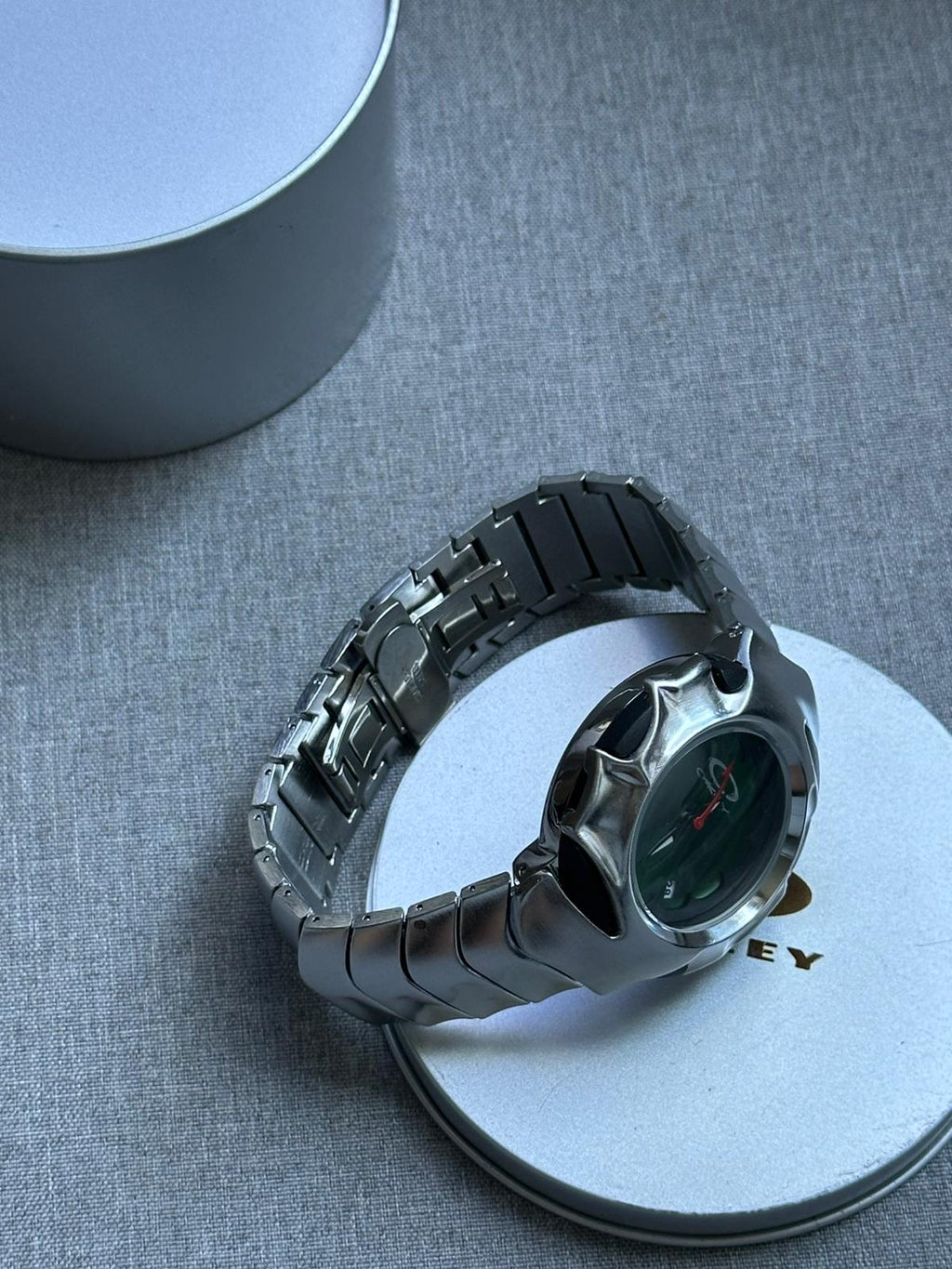 Oakley Time Tank Watch – Green Dial, MATTE Stainless Steel, Swiss Movement, Rare Collectible