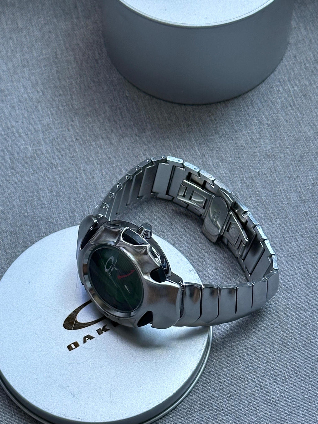 Oakley Time Tank Watch – Green Dial, MATTE Stainless Steel, Swiss Movement, Rare Collectible