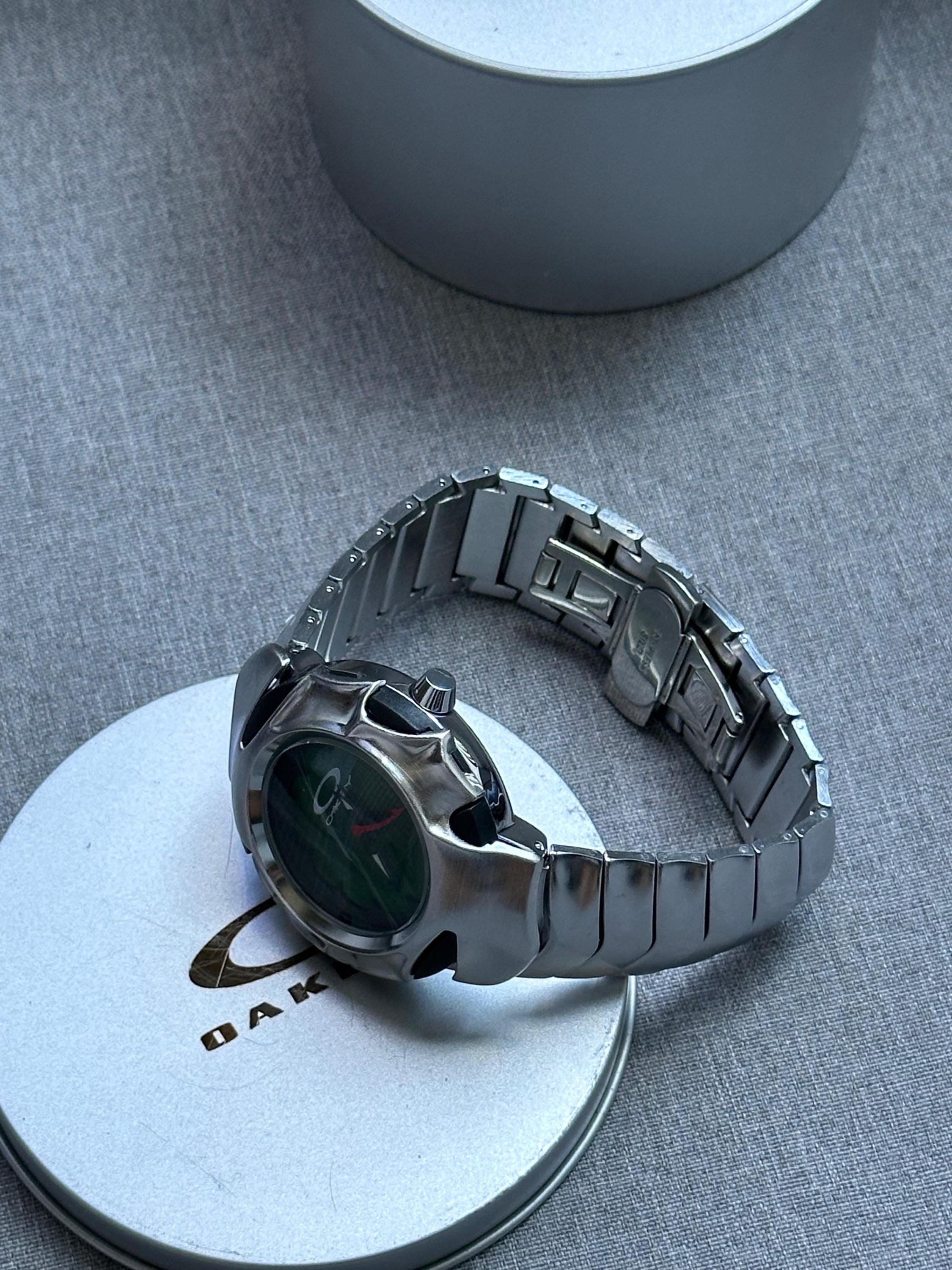 Oakley Time Tank Watch – Green Dial, MATTE Stainless Steel, Swiss Movement, Rare Collectible