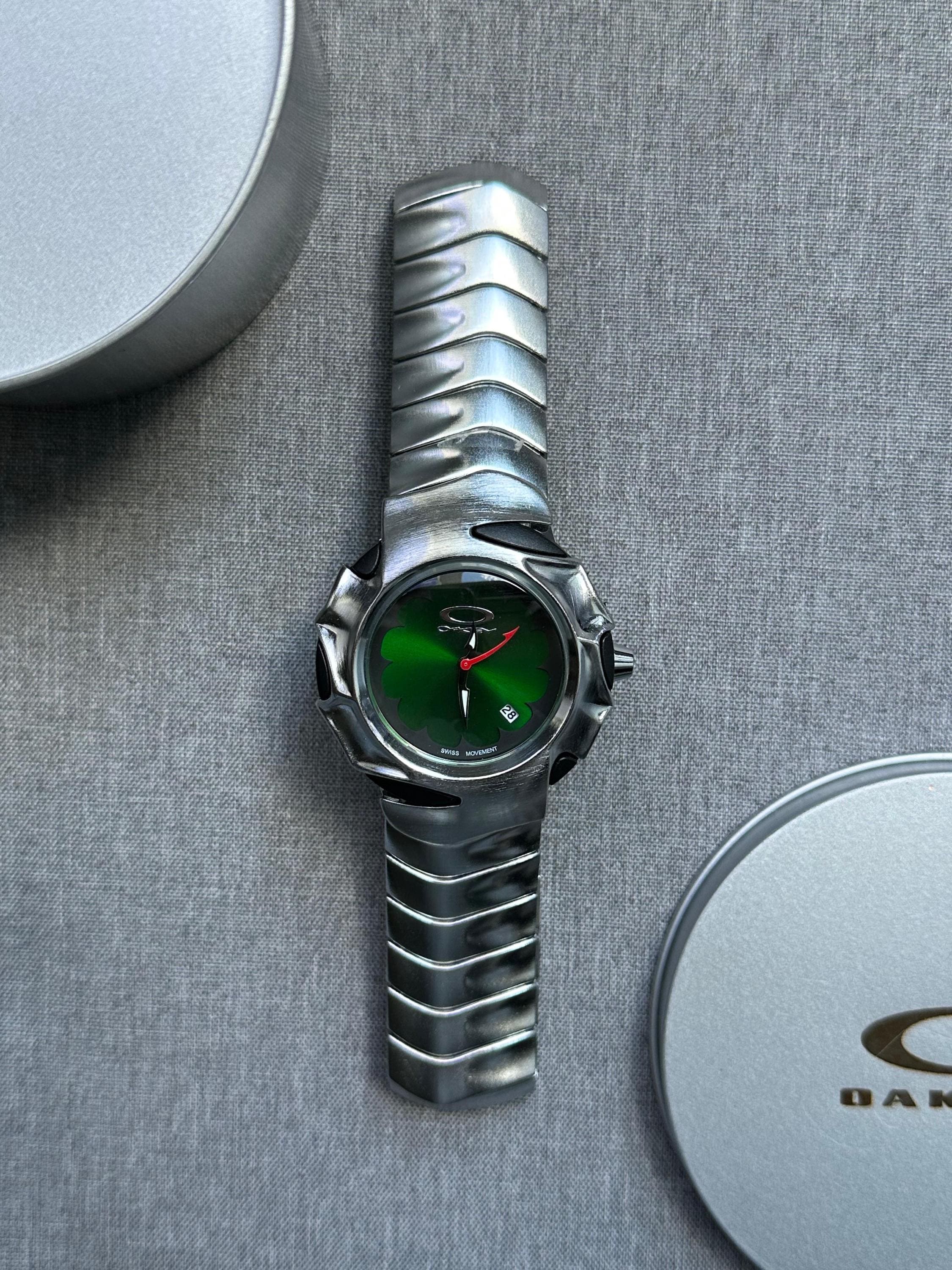 Oakley Time Tank Watch – Green Dial, MATTE Stainless Steel, Swiss Movement, Rare Collectible