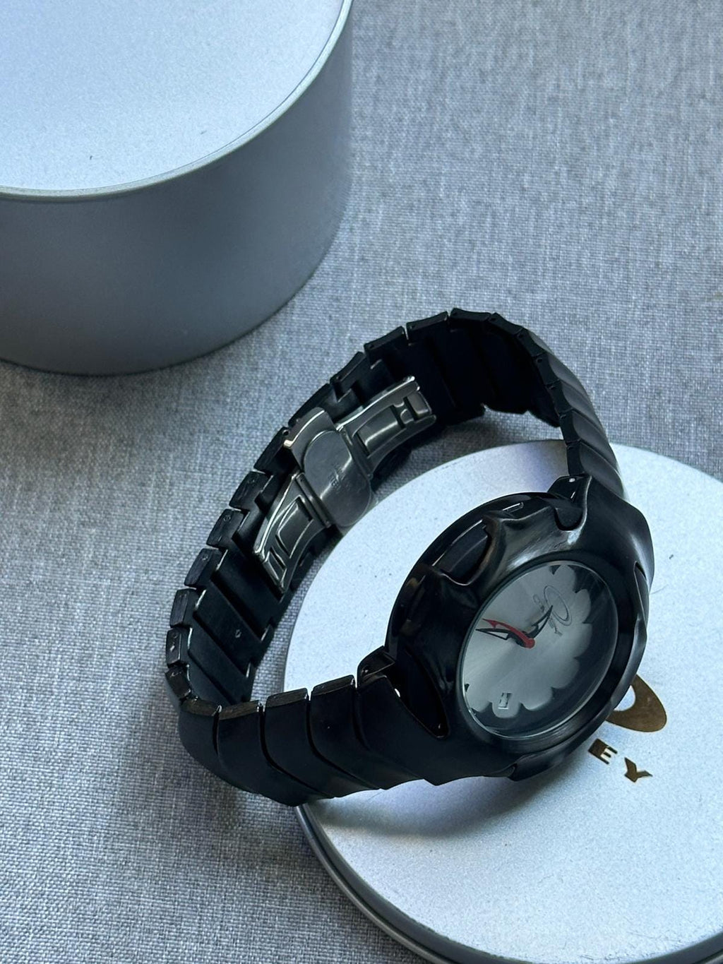 Oakley Time Tank Watch – White Dial Black MATTE Stainless Steel, Swiss Movement, Collectible Men’s Watch