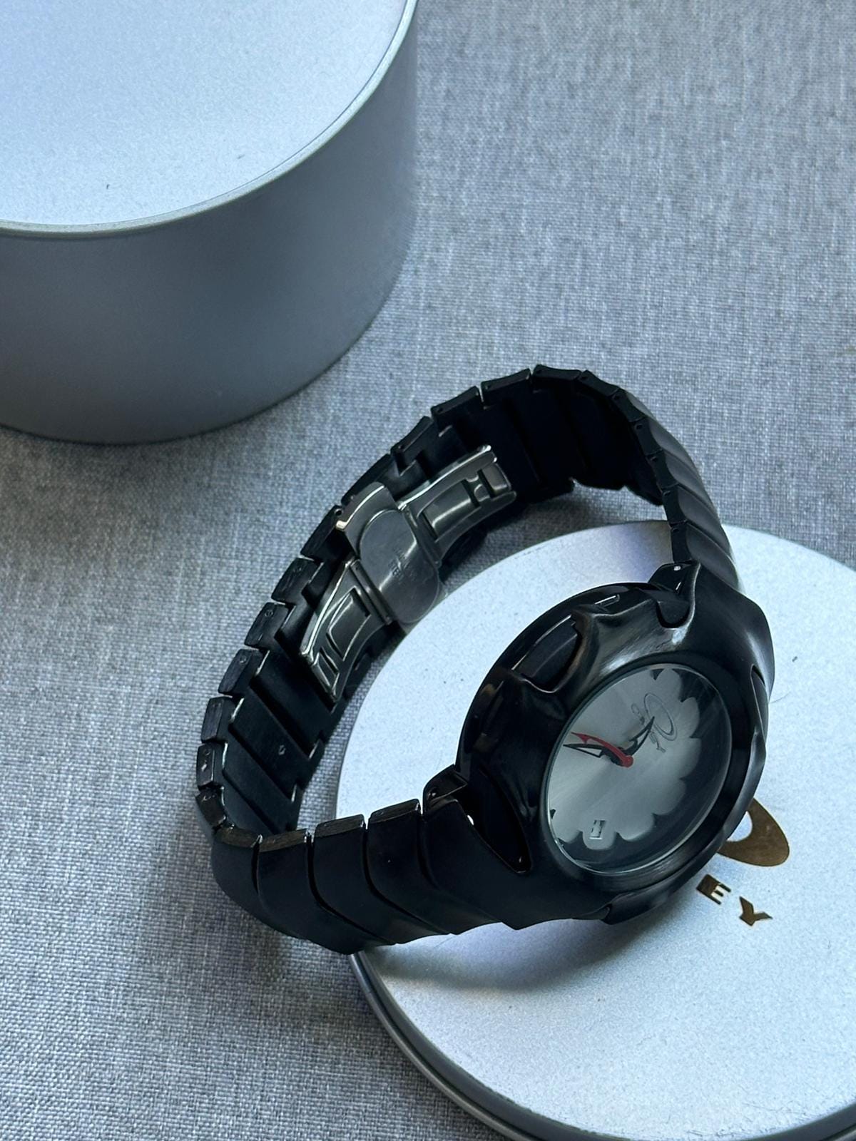 Oakley Time Tank Watch – White Dial Black MATTE Stainless Steel, Swiss Movement, Collectible Men’s Watch