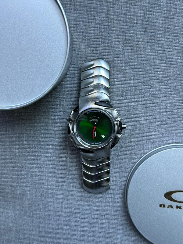 Oakley Time Tank Watch – Green Dial, MATTE Stainless Steel, Swiss Movement, Rare Collectible