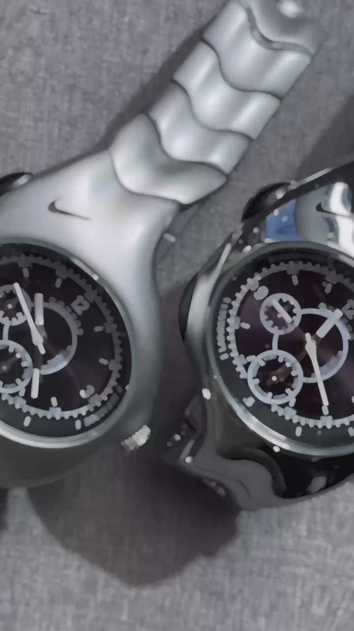 Relógio Nike Triax Chronograph – prata com mostrador azul escuro | Relógio desportivo vintage em aço inoxidável, peça rara de coleção
