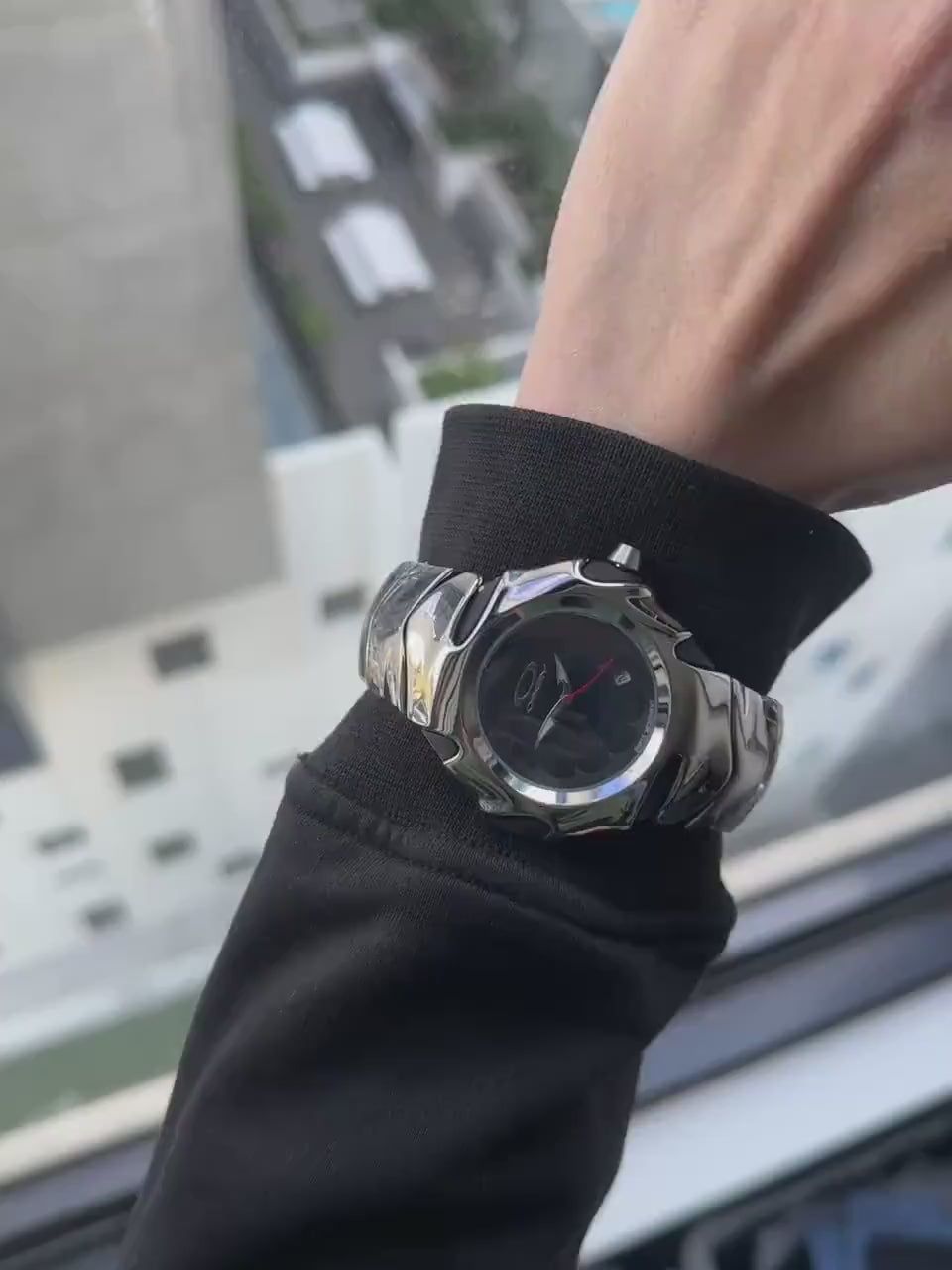 Oakley Time Tank Watch – Black dial Silver SHINY Stainless Steel, Swiss Movement, Collectible Men’s Watch