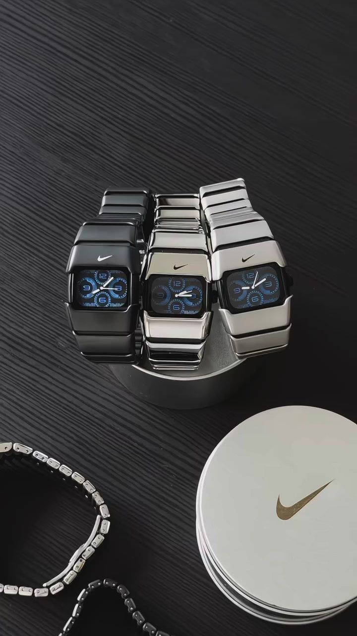 Nike D-Line Shiny Silver Analogue Watch with Blue Dial | Rare Collectible | Unisex Retro Sports Timepiece