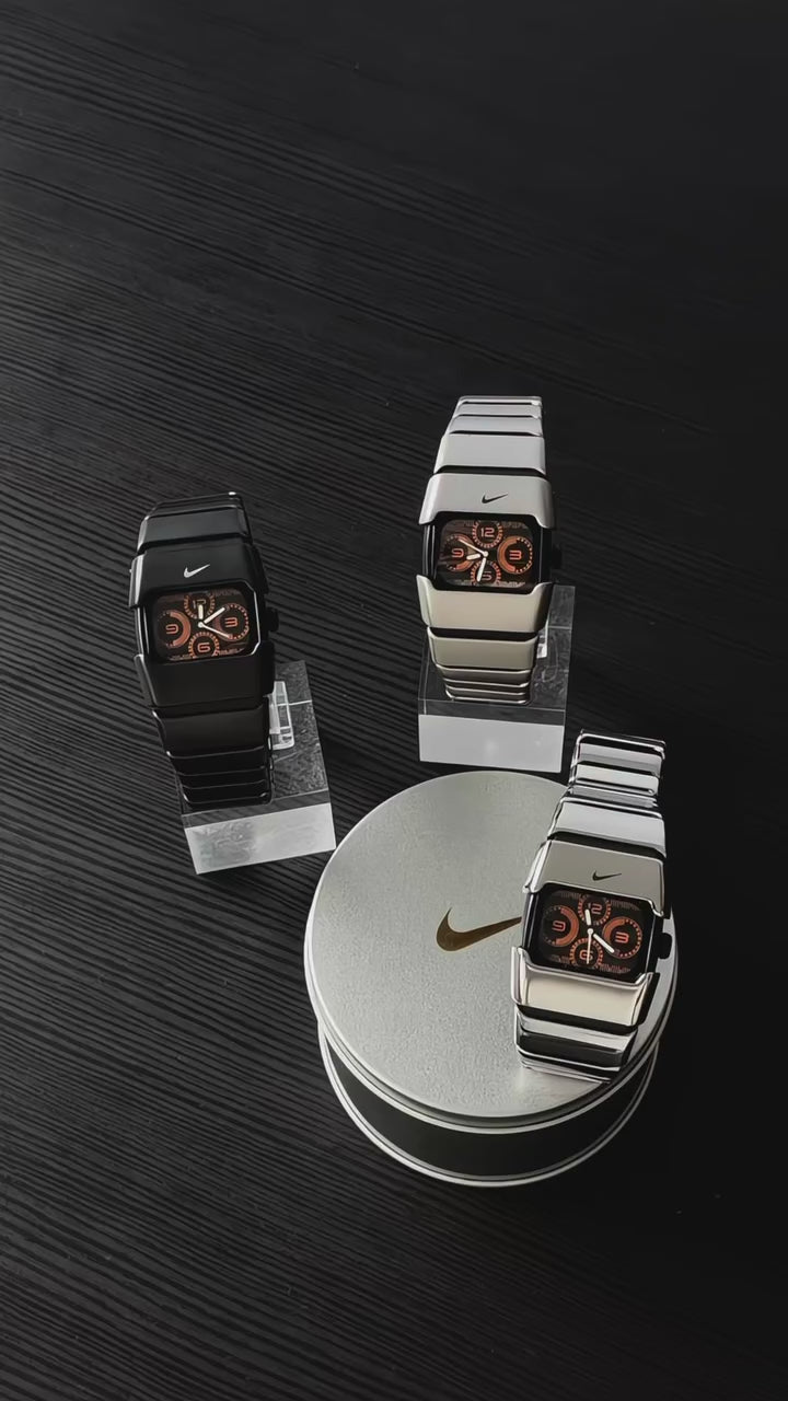 Relógio Nike D-Line analógico prata brilhante com mostrador laranja | Peça rara colecionável | Relógio desportivo retro unissexo
