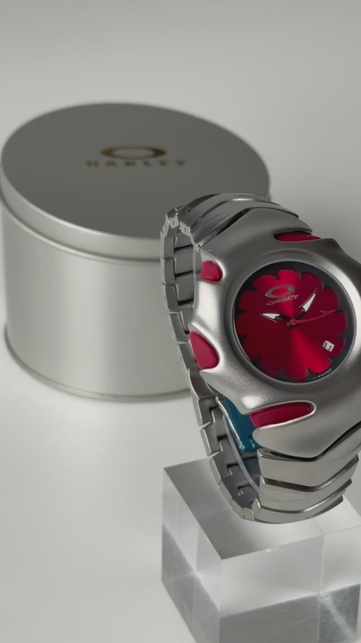 Oakley Blade Watch – Red dial Silver Matte Stainless Steel, Swiss Movement, Collectible Men’s Watch
