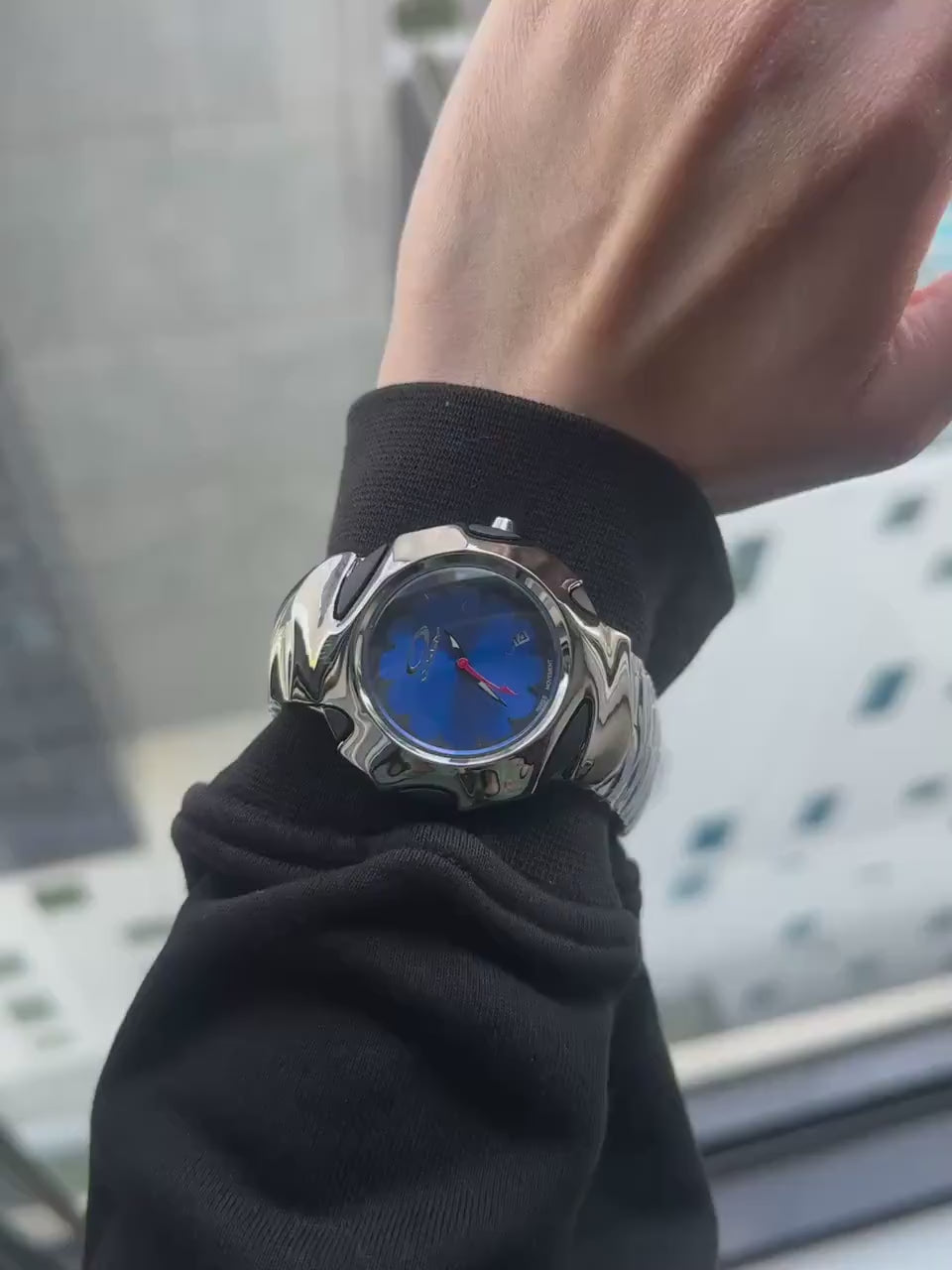 Oakley Time Tank Watch – Blue Dial, SHINY Stainless Steel, Swiss Movement, Rare Collectible