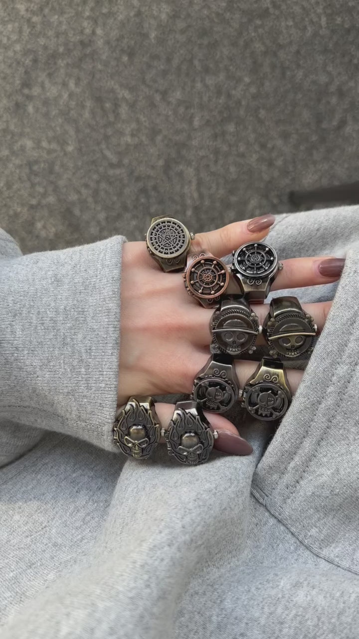 One Piece Inspired Secret Ring Watch – Adjustable Pirate Skull Finger Watch | Vintage Anime Collectible Jewellery
