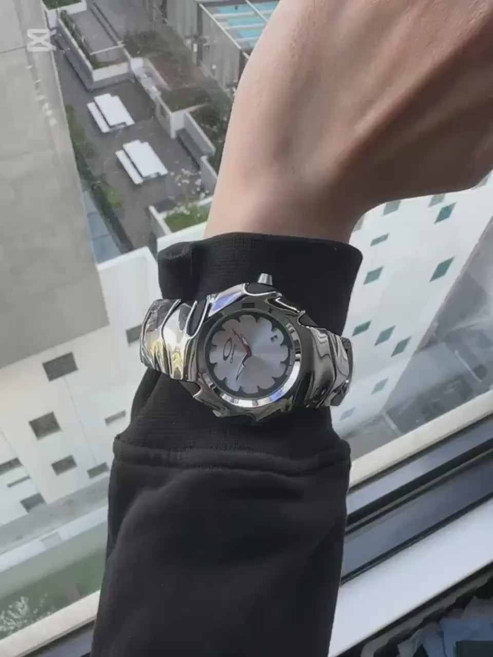 Oakley Time Tank Watch – White Dial Silver SHINY Stainless Steel with Smooth Reflective Strap, Swiss Movement, Collectible Men’s Watch