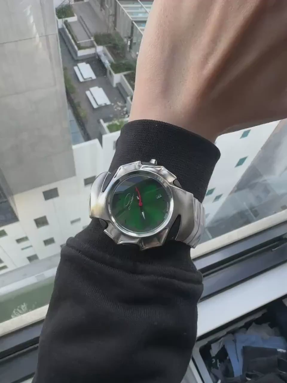 Oakley Time Tank Watch – Green Dial, MATTE Stainless Steel, Swiss Movement, Rare Collectible